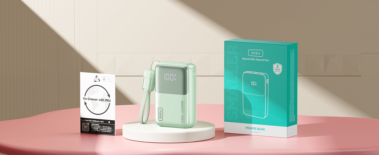Power Bank INIU 45W 10000mAh з USB-C кабелем: заряд для ноутбука, iPhone, Samsung, MacBook, iPad та інших пристроїв (фіолетовий)