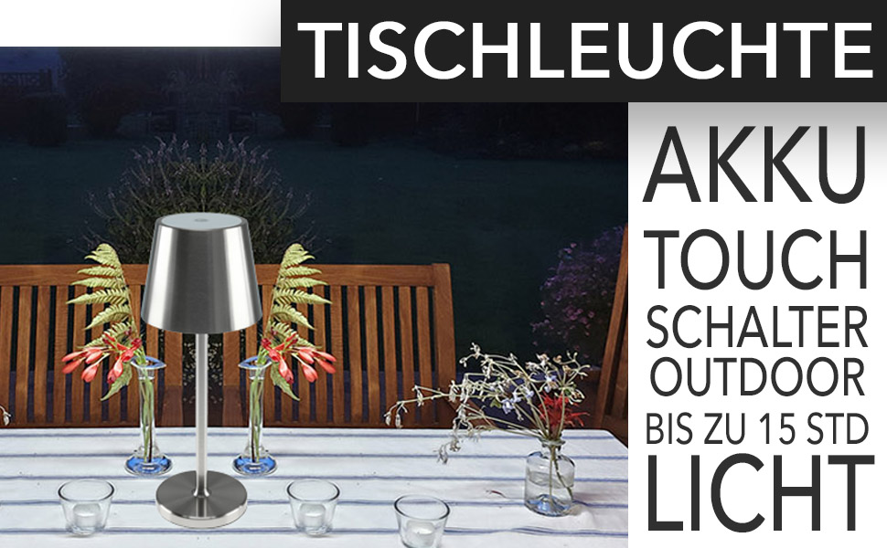 Настільний світильник акумуляторний ChiliTec 30см, LED, димується, USB зарядка, IP44, тепле світло, сенсорний вимикач, срібний