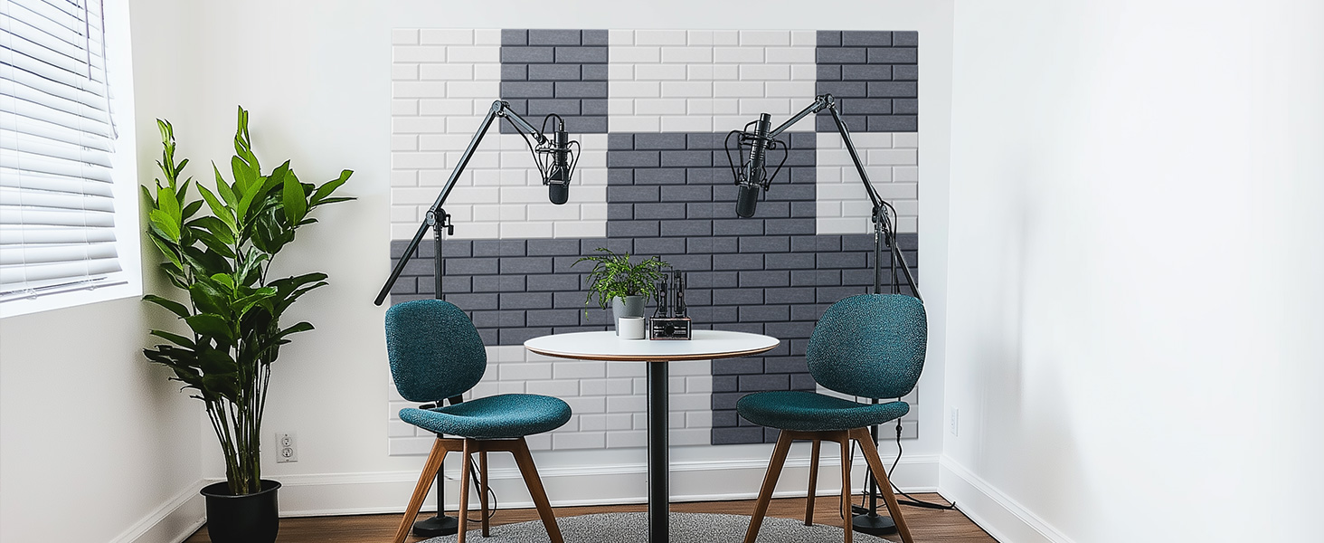 Самоклеючі акустичні панелі для шумоізоляції стін, звукопоглинаючі плити цегляного типу, 30x30x0.9 см, чорні, 12 шт (4 кг)