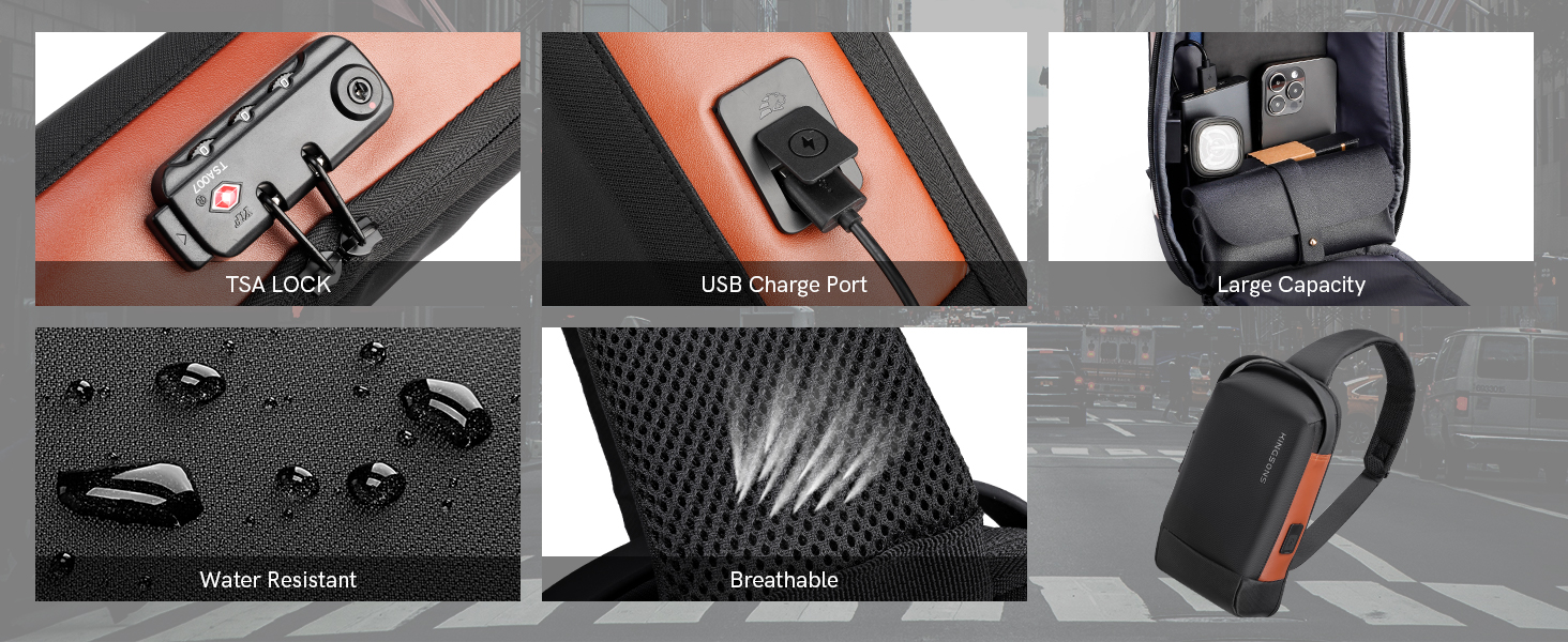 Чоловіча/Жіноча нагрудна сумка Kingsons Anti-theif з замком, маленька кросбоді, для подорожей, спорту, велотуризму, повсякденного використання (чорний/коричневий)