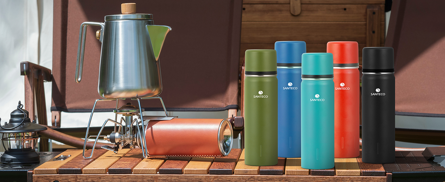 Термос з нержавіючої сталі SANTECO 1л/500мл, ізотермос з кришкою-чашкою, для дітей, спорту, без BPA, 24 години холод, 12 годин тепло, чорний
