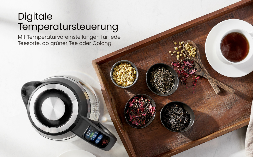 Електричний чайник Chefman 1.8L з нержавіючої сталі, автоматичне вимкнення, захист від перегріву, скло Borosilikat, функція підігріву