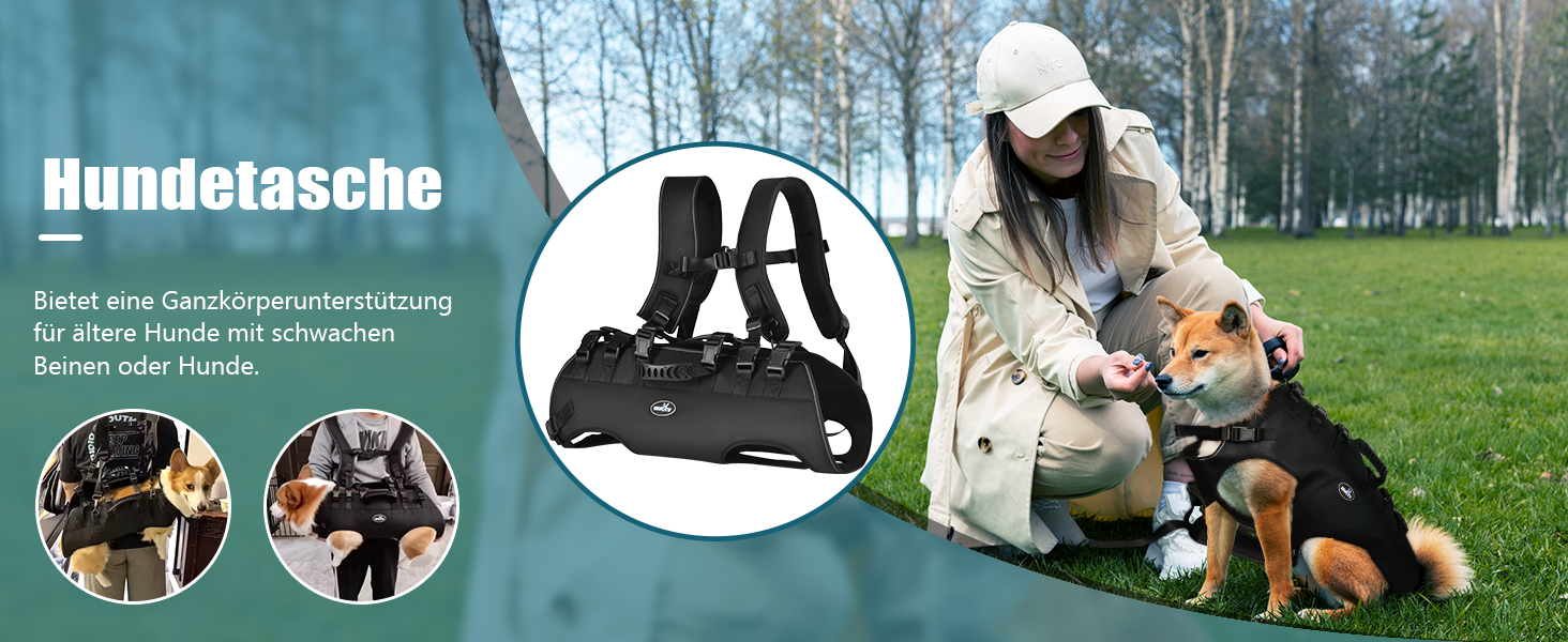 Сумка-переноска для собак великих порід Wakytu: переноска-рюкзак для собак з проблемами суглобів, травмами, літніх собак. Максимальна вага 30-40 кг, чорна, 4XL