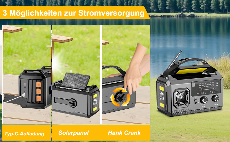 Радіо Kurbelradio на сонячній батареї 27000mAh з Bluetooth, FM/AM, SOS-сигналом, ліхтариком та компасом для кемпінгу та надзвичайних ситуацій, армійсько-зелений колір