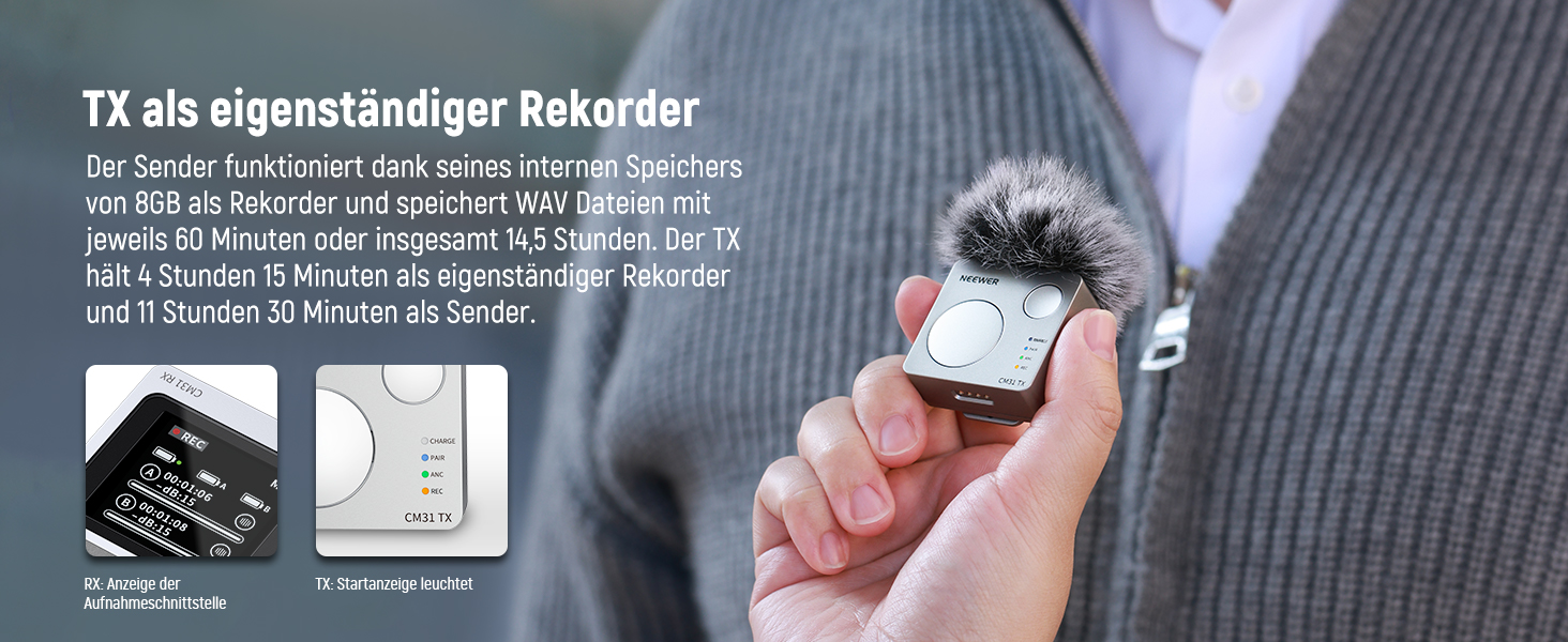 NEEWER Міні бездротове мікрофону, комплект 1RX+2TX+зарядний кейс, 150м радіус дії, для iPhone, iPad, Android, DJI, Insta360, PC, Mac