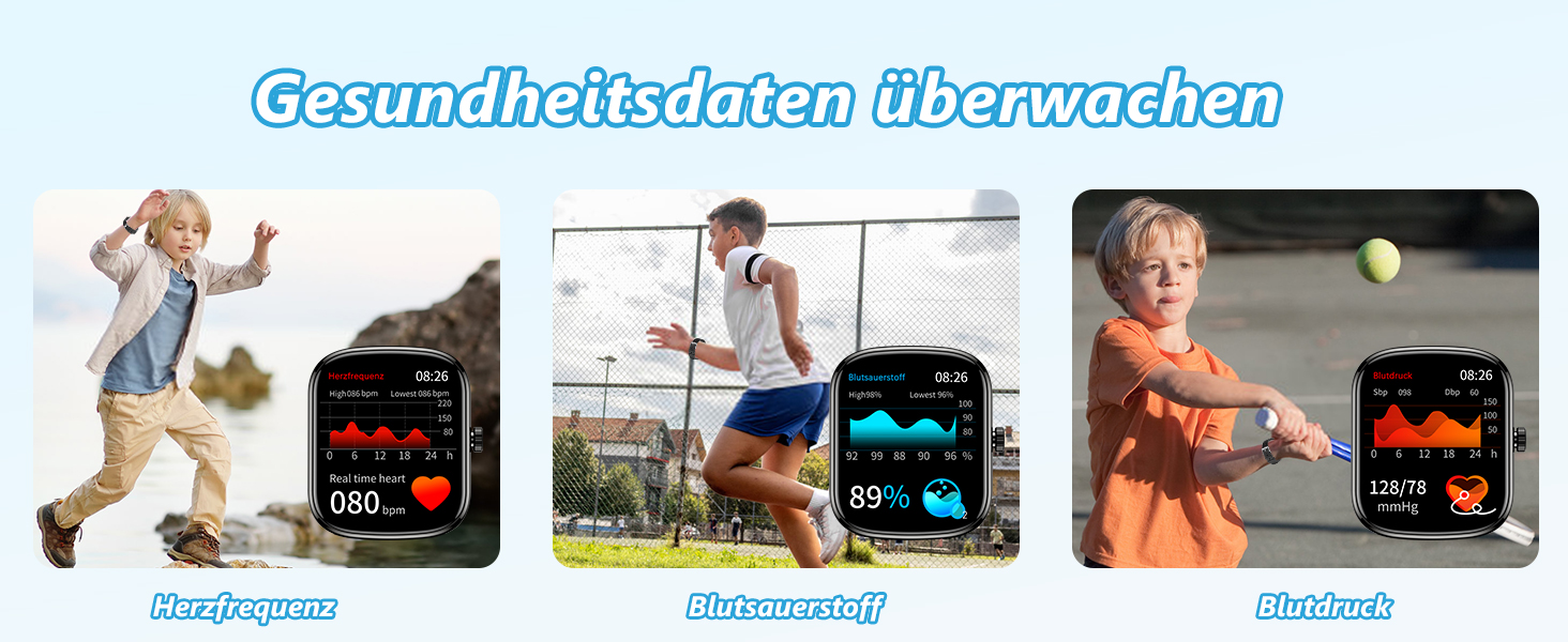 Смарт-годинник KALINCO для дітей та чоловіків, 1.69” з моніторингом серцевого ритму, сну, крокоміра та сповіщеннями про дзвінки/повідомлення. Чорний