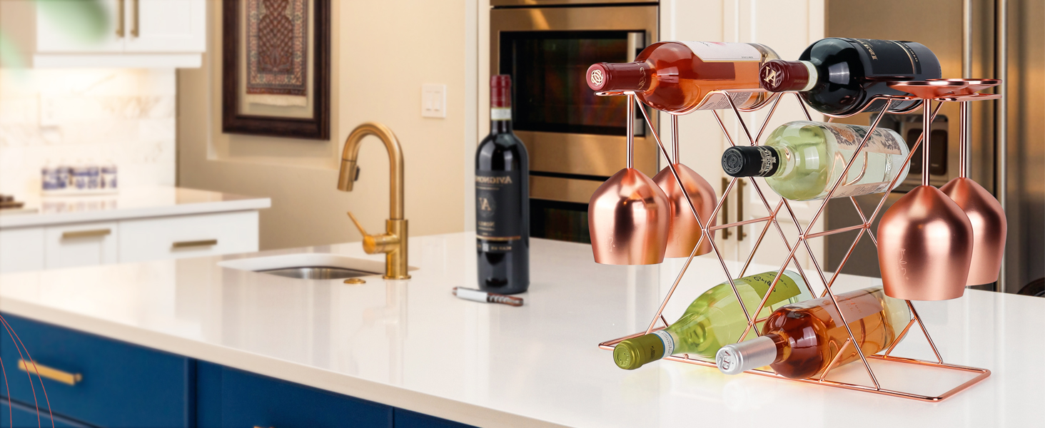 Стильне металеве вінорегулятор Gusto Nostro для столу (рожеве золото, 8 пляшок)