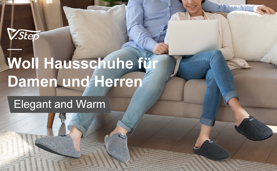 Фетрові домашні тапочки V.Step з пам'яттю форми, антиковзкі, зимові, чорні, 40/41 EU (для жінок та чоловіків)