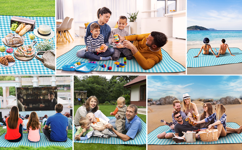 AOSTOK Плед для пікніка, пляжний килимок, вологостійкий з ручкою, 200x150 см, блакитний