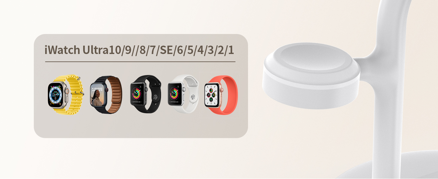 3-в-1 індукційна зарядка для декількох пристроїв, 15W MagSafe зарядка для iPhone 15/14, MagSafe зарядний пристрій для iWatch Ultra 2/1/Series 9/8, AirPods, білий колір