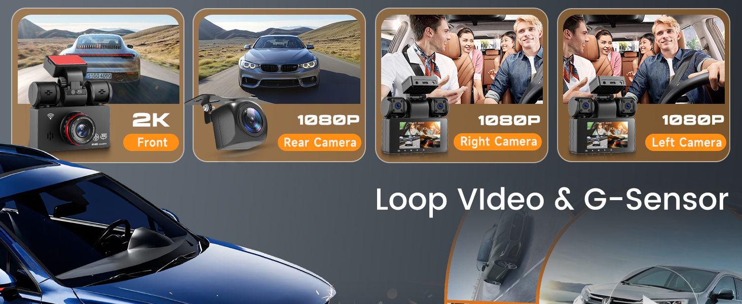 Автомобільний відеореєстратор 360° 4K/FHD 1080P (4 канали: передній, задній, лівий, правий) з ІК-нічним баченням, G-сенсором, моніторингом паркування 24г та карткою пам'яті 64 ГБ, екран 3 дюйми