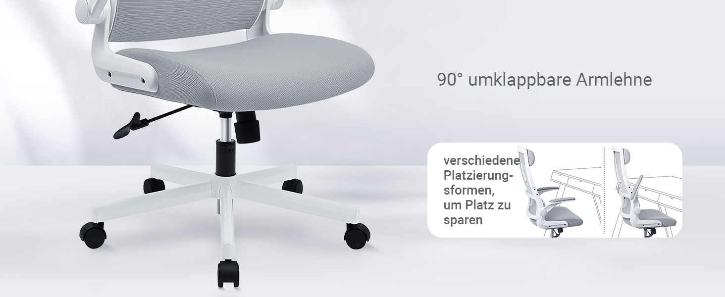 Ергономічне крісло для офісу з регульованою підголовником, сітчасте крісло для столу, відкидні підлокітники, широке сидіння, функція гойдання, комп'ютерне крісло EN 1335, офісне крісло 200 KG, сіре