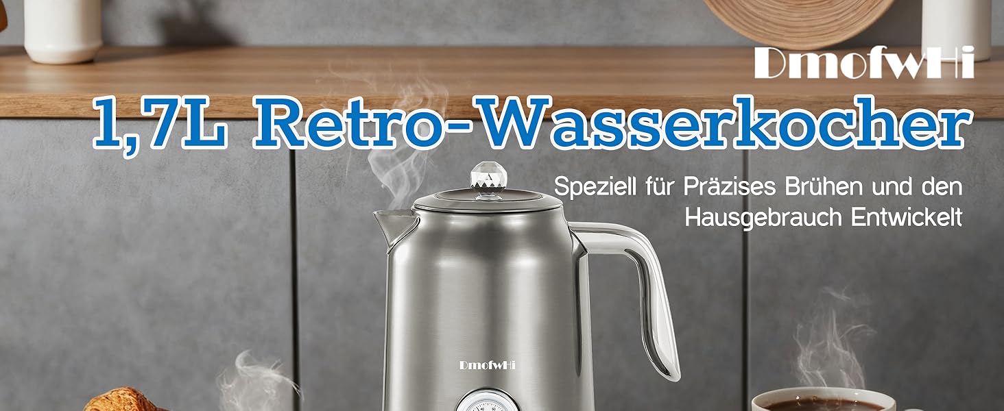 Електричний чайник з нержавіючої сталі з термоіндикатором, 1.7 л, Vintage, з автовимкненням та захистом від сухого кипіння – ідеальний для чаю та кави в сім'ї (Chrome)