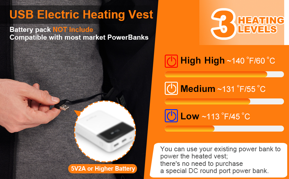 Електрична гріюча жилетка для чоловіків Polar Fleece, 6 зон нагріву, USB, Outdoor, XL, Чорний