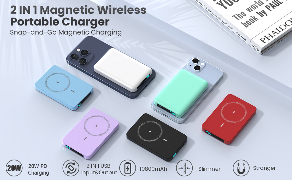 Power Bank HETP Магнітний 10800mAh з PD 20W, бездротова зарядка, USB-C, LED-дисплей, сумісний з MagSafe, iPhone 16/15/14/13/12, чорний