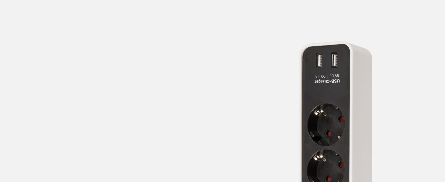 Брененштуль мережевий фільтр Ecolor 4-портовий з USB (білий/чорний) - 4 розетки, 2 USB-порти, вимикач, 1.5м кабель