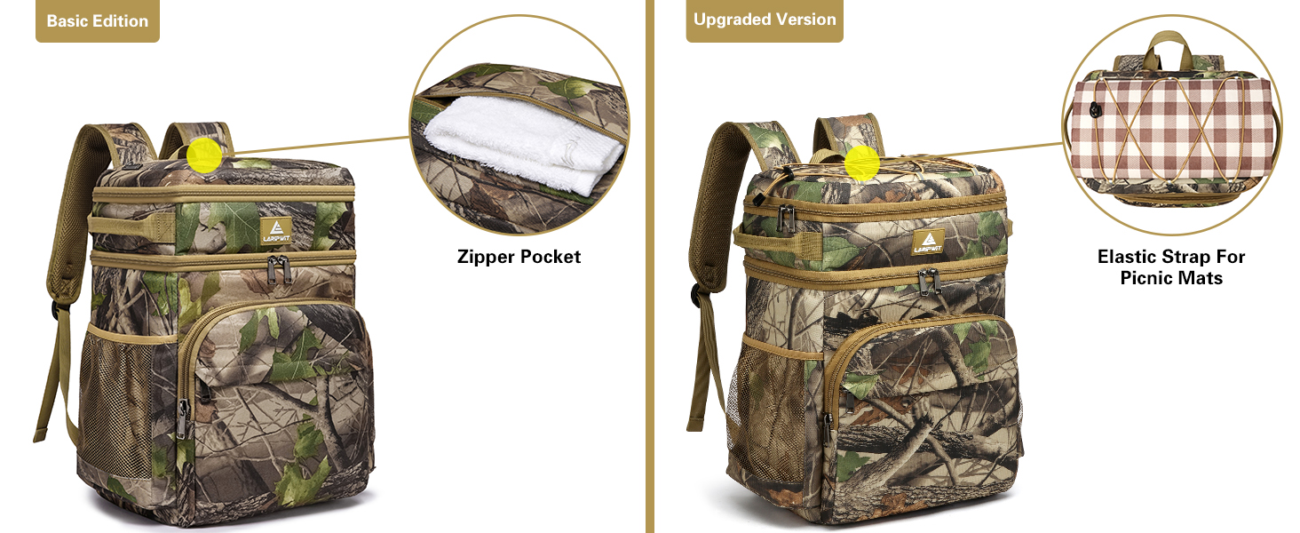 Рюкзак-холодильник Laripwit 54 літри з термоізоляцією для пікніків, подорожей та кемпінгу (33л, камуфляж)