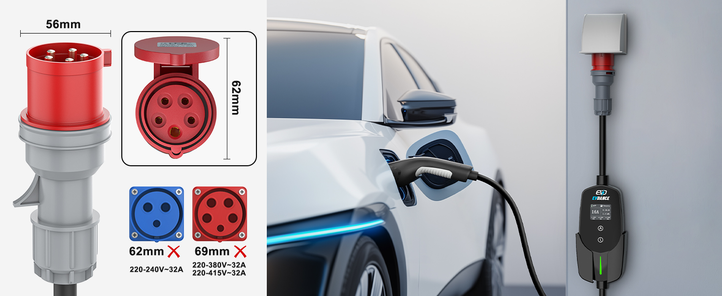 Кабель для зарядки електромобіля Type 2 Schuko, 3.68 кВт, 6.1 м, 6-16A (Чорний)