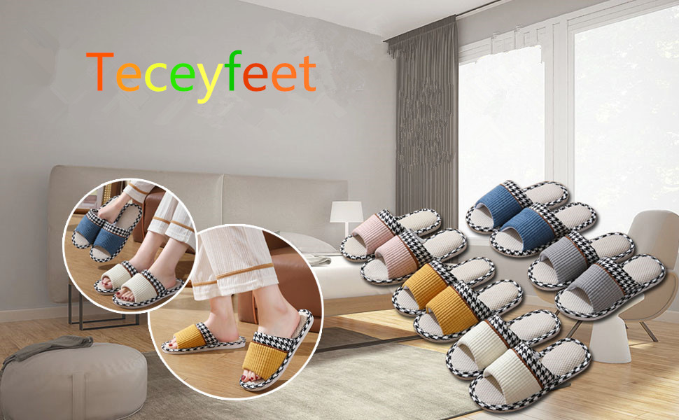 Тапочки для гостей зимові, лляні, миючі, з антиковзким покриттям, для жінок та чоловіків, унісекс, з відкритим носком, розмір 42/43 EU, блакитні