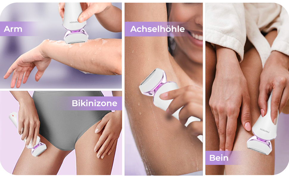 Електричний жіночий триммер для тіла: безболісне гоління ніг, бікіні та під пахв, бездротовий, USB, мокрий/сухий, білий/фіолетовий