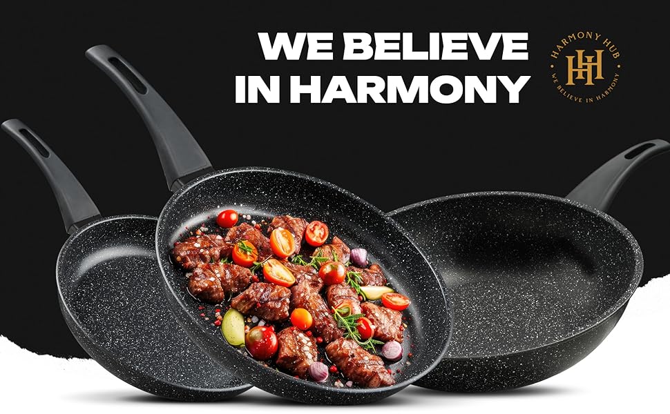 Сковорода HARMONY HUB 28 см з антипригарним покриттям – індукційна сковорода з індикатором нагріву, для всіх типів плит, довговічна, без PFOA, чорна