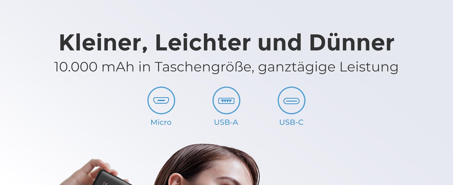 Powerbank VEEKTOMX 10000mAh: компактний зарядний пристрій з PD3.0 та QC3.0, USB-C, для iPhone/iPad/Samsung/Huawei/Xiaomi/OnePlus, білий