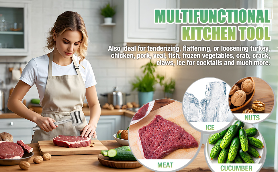 Молоток для м'яса з нержавіючої сталі 304, кухонний відбивальний молоток для яловичини, курки та свинини, придатний для посудомийки (вигнутий)