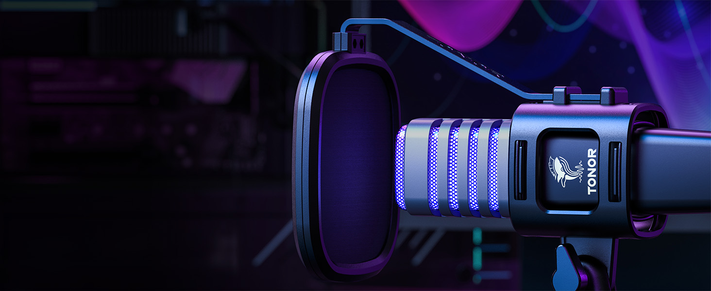 Мікрофон TONOR TC30 RGB з конденсаторним капсулою, нирковий характеристика, для стрімінгу, подкастингу, запису голосу, сумісний з ПК та ноутбуком