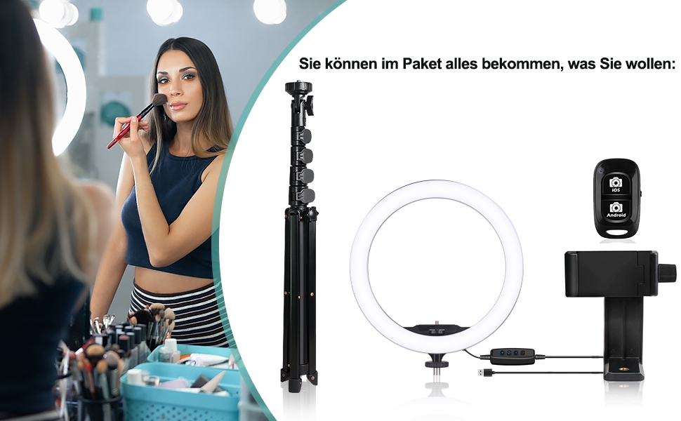 Кільцеве світло UBeesize 12 дюймів зі штативом, 62 дюйми, для стрімінгу, макіяжу, YouTube, фотографії, тепле світло