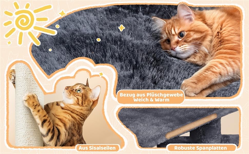 Драбина-кітчечка Yaheetech 87 см: кігтеточка, ліжко, оглядова платформа, печера для котів, сизаль, темно-сірий