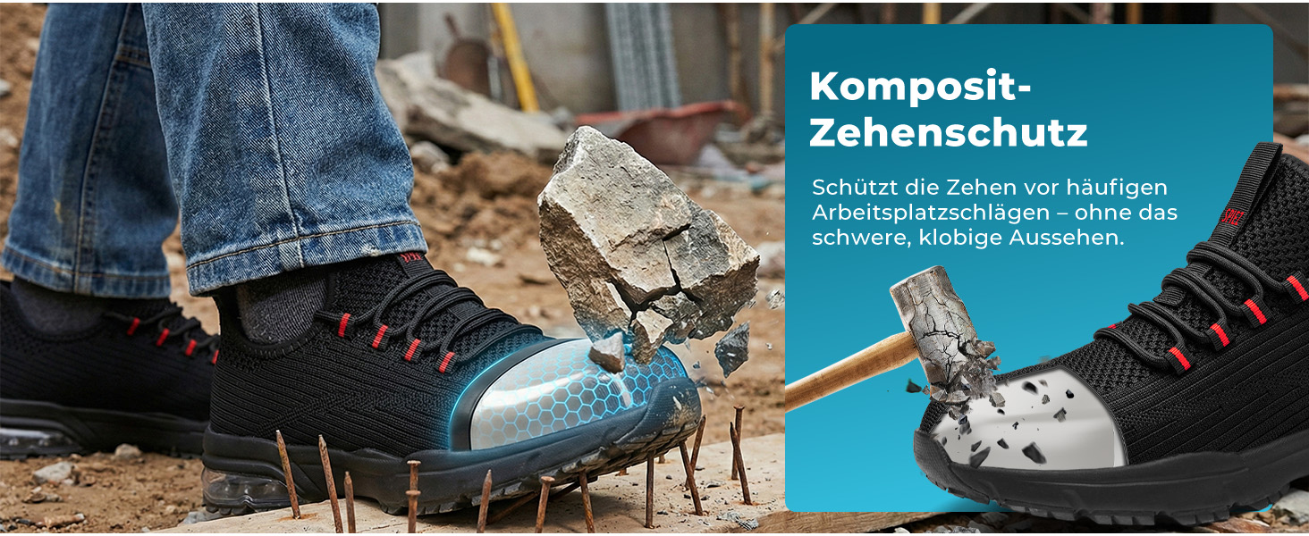 Захисні черевики SPIEZ для чоловіків та жінок, легкі робочі черевики з композитною захисною шапкою, неслизькі з повітряною подушкою для комфорту, чорно-червоні, розміри EU 36–46