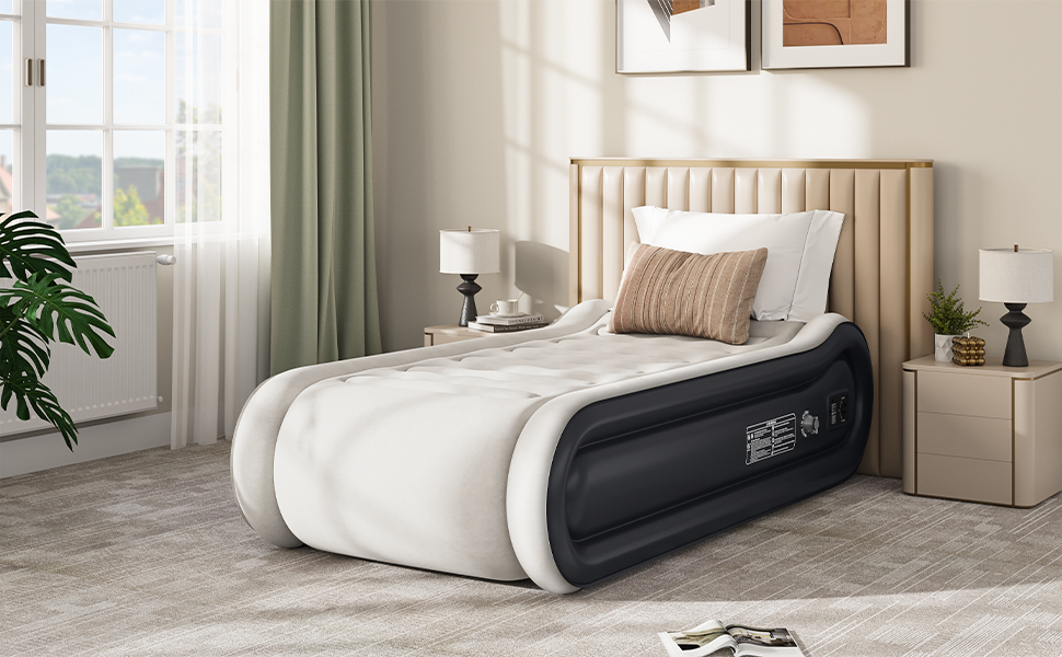 Надувний матрац YITAHOME 2x1,5м з електропомпою, самонадувний, для 2 осіб, білий/блакитний