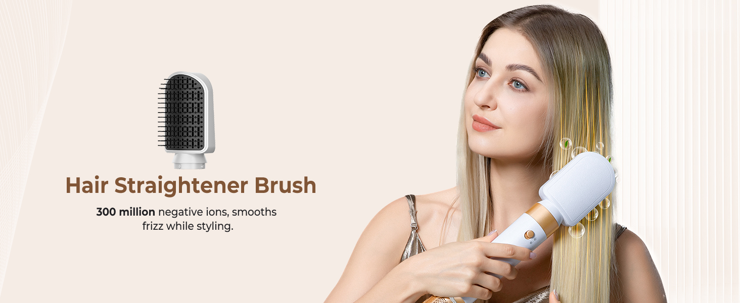 UKLISS Air Styler 7 в 1: фен-щітка з 7 насадками для сушіння, укладання та об'єму волосся, іонізація, білий