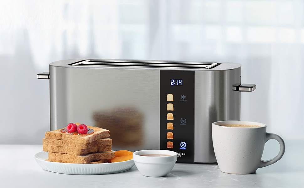 Тостер Balter 4-х секційний з сенсорним керуванням, нержавіюча сталь, підігрівач для бургерів, LCD дисплей, функція підігріву та центрування тостів