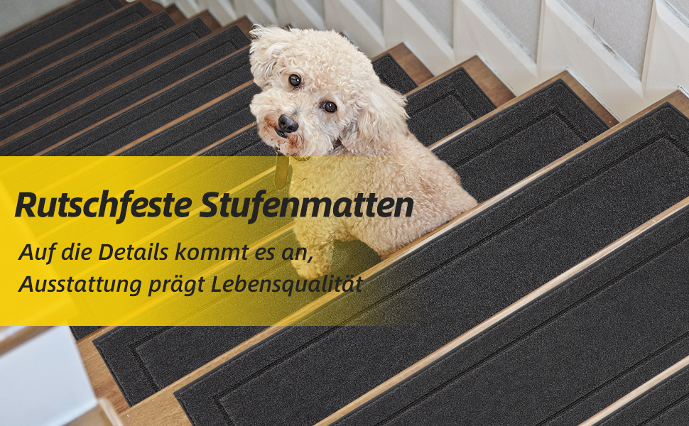 Килимок для сходів JSEI, 15 шт., 20.3 x 76.2 см, антиковзкий, для дітей та домашніх тварин, 100% поліестер, TPE-підкладка, темно-сірий