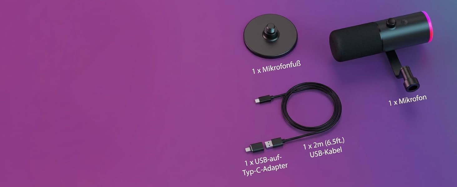 Професійний геймерський мікрофон TONOR TD510 AIR S+H XLR/USB з шумозаглушенням AI, RGB підсвічуванням, Tap-Mute, чорний
