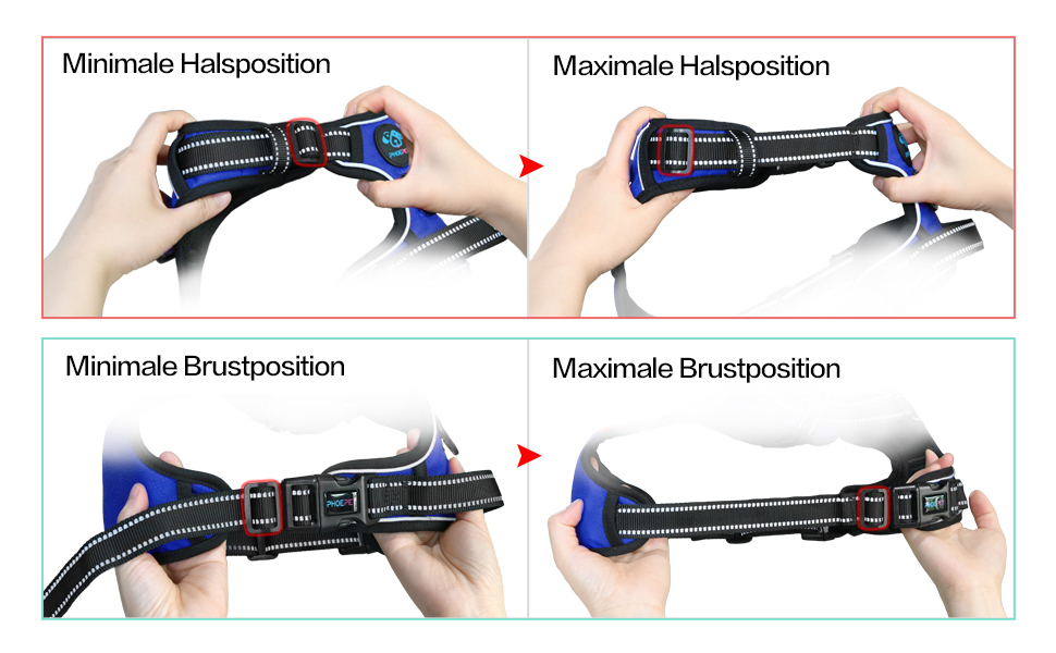 Шлейка для собак PHOEPET без тяги, світловідбиваюча, регульована, з ручкою, 2 кільця, 3 застібки (Королівський синій, Medium)