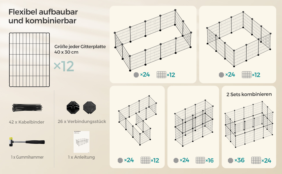 Клітка для дрібних тварин SONGMICS LPI01H, металева сітка, 123 x 63 x 41 см, чорна