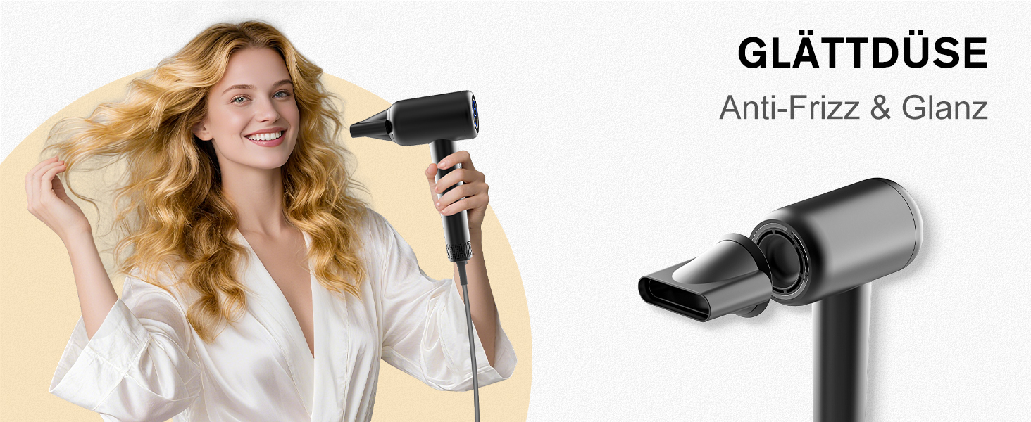 Професійний фен Hiacinto з іонізацією та технологією Plasma, 180 000 обертів/хв, тихий (59dB), 3 режими температури/повітря, з насадкою та дифузором, компактний для подорожей