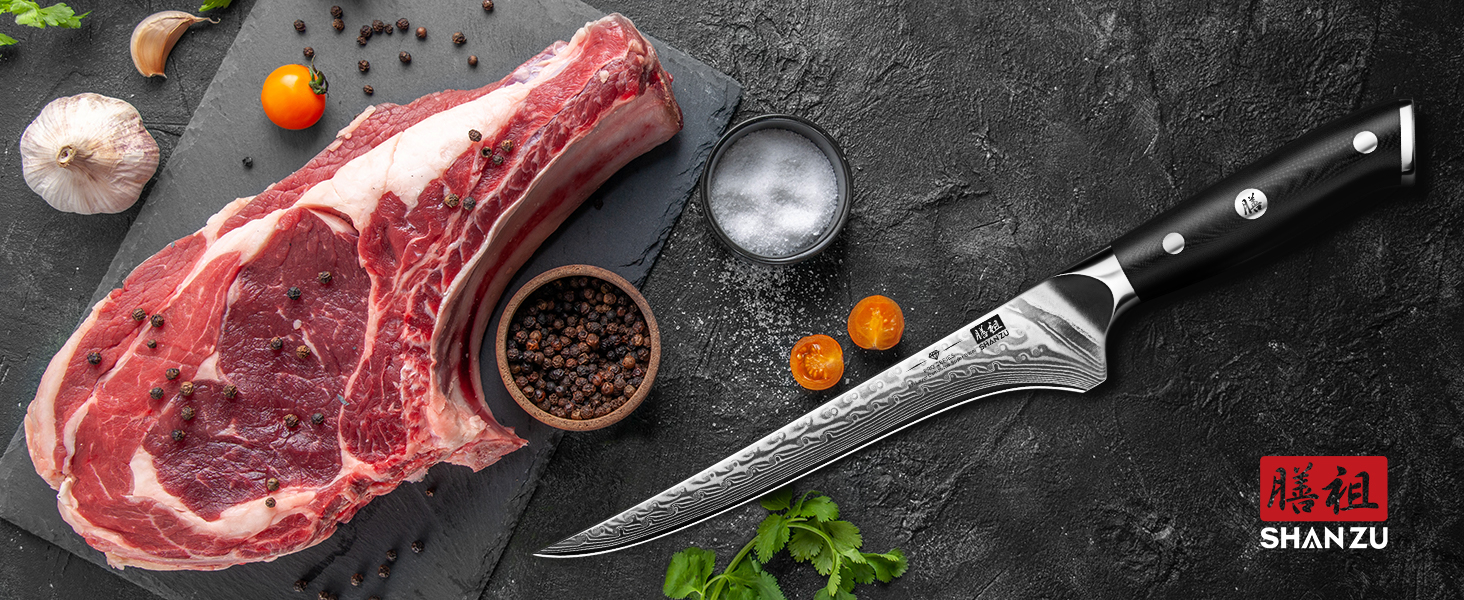 Ніж кухарський SHAN ZU 67 шарів Дамаск, PRO Series з ручкою G10, ніж для філетування