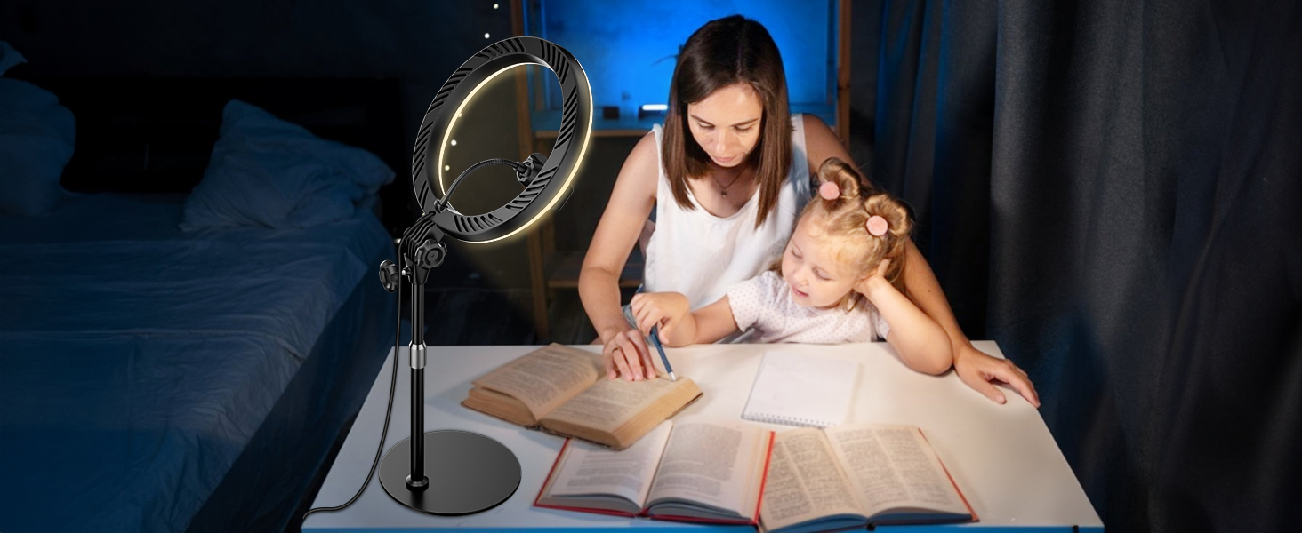 Кільцеве світло 10.5” з штативом, LED, 3 кольори + 10 рівнів яскравості для селфі, відеоконференцій, YouTube, TikTok, макіяжу, ноутбука, чорний