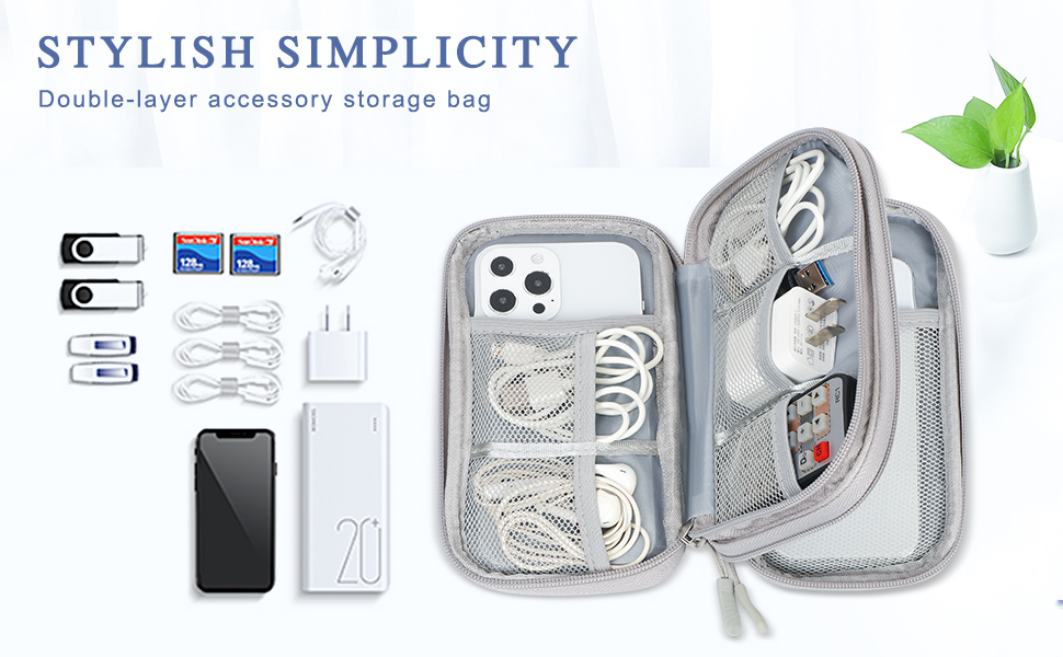 Органайзер для кабелів Simpolor: сірий кейс для зберігання кабелів, USB-накопичувачів, power bank та аксесуарів