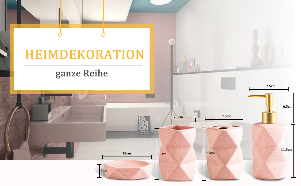 Набір для ванної кімнати 4 предмети, кераміка, рожевий: дозатор для мила, мильничка, стакан для зубних щіток, підставка для зубних щіток - декор для ванної