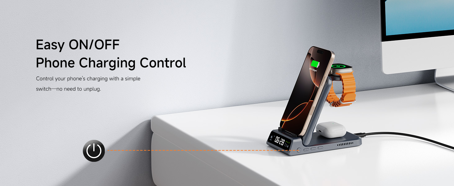 Бездротова зарядка 3-в-1 SwanScout 703A для iPhone 17/16/15/14/13/12, Apple Watch 11/10/9/8/7/Ultra та AirPods Pro 3 (Tech Grey)