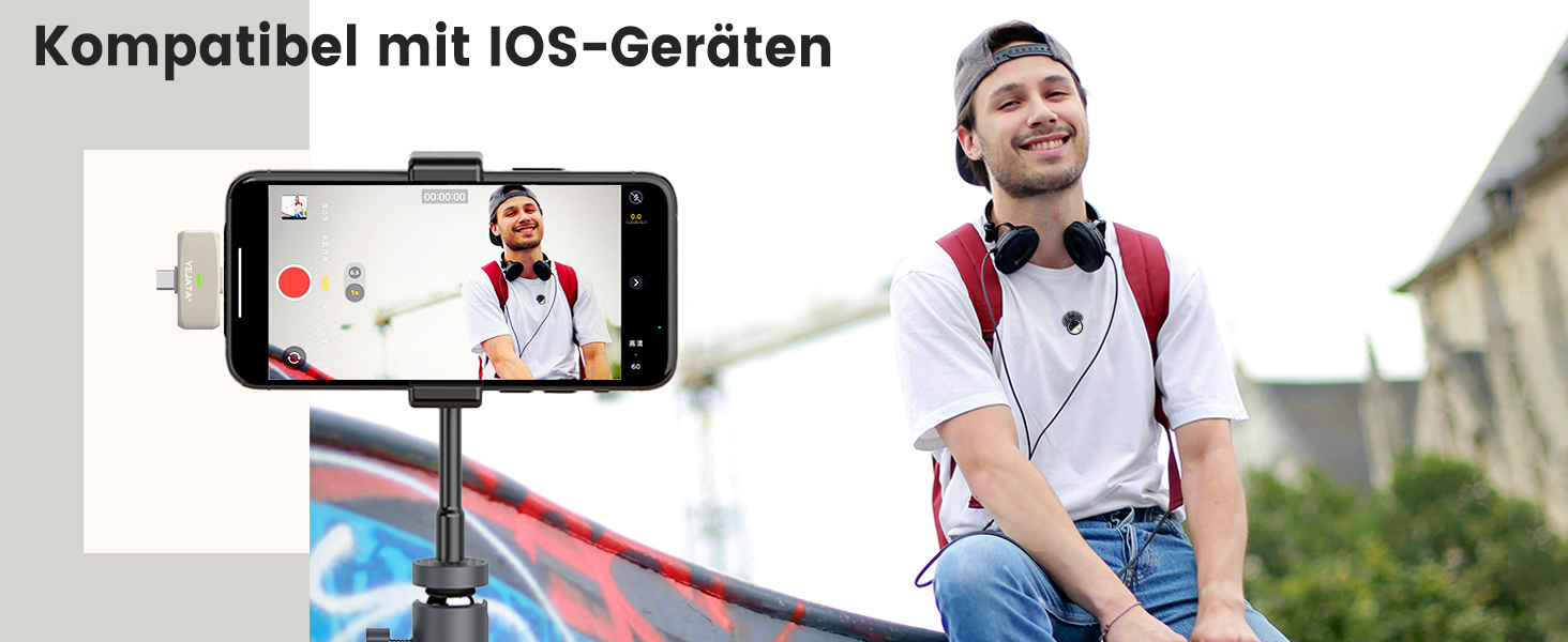 Мікрофон 2-в-1 для iPhone та Android з шумозаглушенням, кейс на 40 годин, магнітна застібка та кріплення для інтерв'ю, 25 метрів (Бежевий)