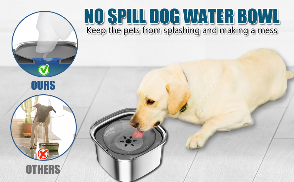 Миска для води для собак 3L, не проливається, з нержавіючої сталі 304, протиковзна