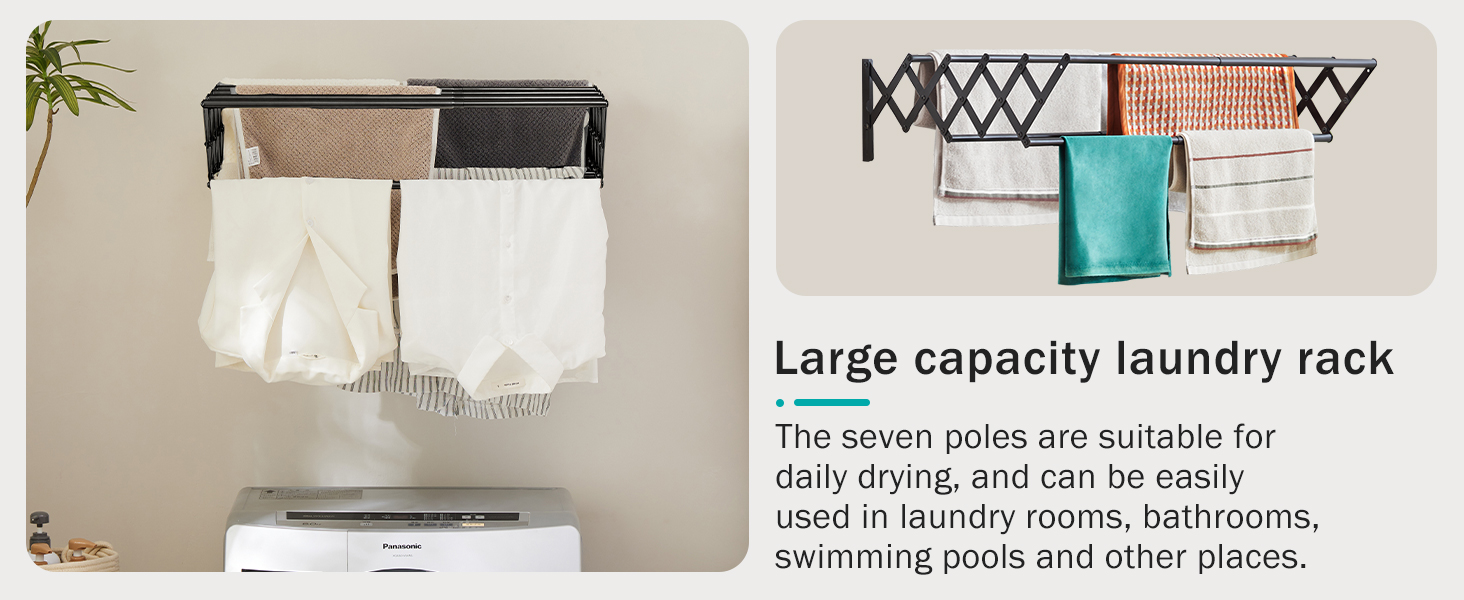 Настінна сушилка для білизни YOUDENOVA з 7 стійок, розсувна, для ванної кімнати, металевий тримач для рушників, (42-80) x 59 x 19 см, чорний