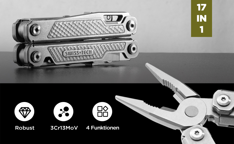 Мультитул Swiss+Tech 17-в-1 з нержавіючої сталі - мультиінструмент для кемпінгу, туризму та ремонту