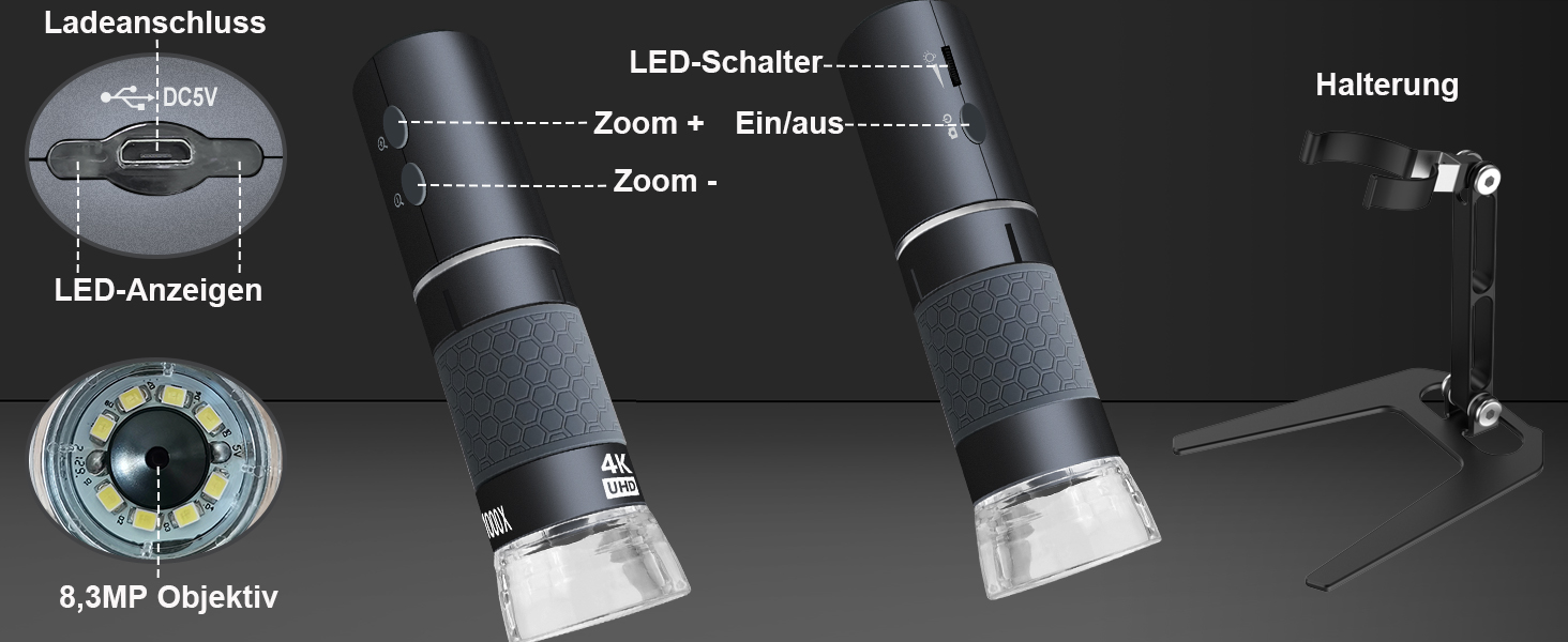 Цифрова мікроскоп-камера Ninyoon 1080P USB для iPhone, iPad, Android, PC, 50-1000x, з підсвічуванням, для монет, рослин, паяння, шкіри, скальпу
