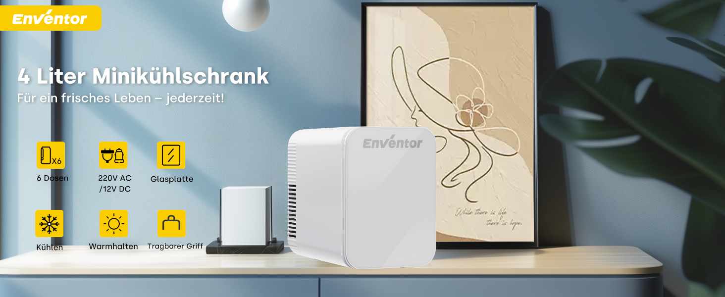 Mini холодильник Enventor 10L з двома режимами (охолодження/нагрівання), 12V/220V, для авто, кімнати, офісу, косметики, тихий